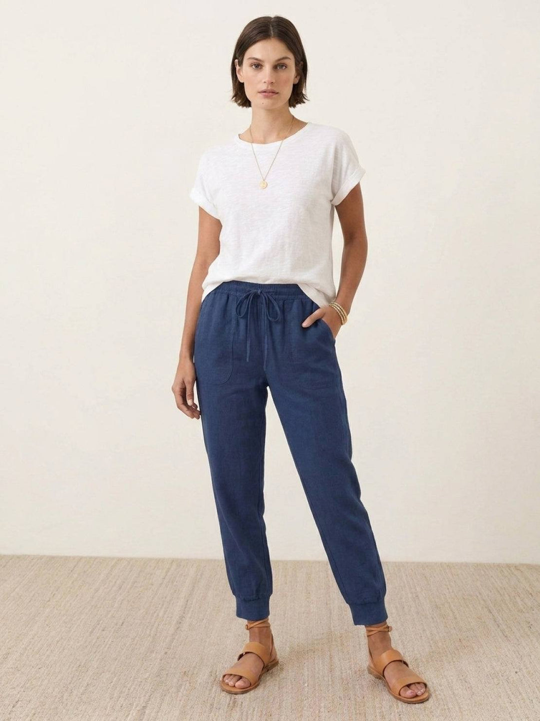 Relaxed Chic Elastic Ankles Pants navy blue image 4 