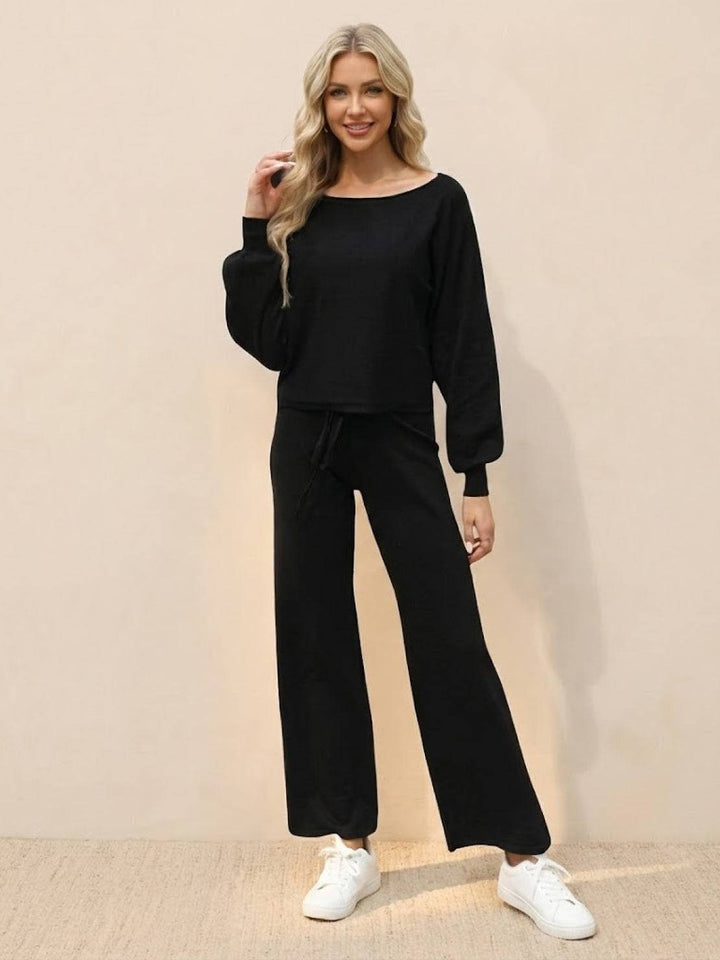 Round Neck Loose Fit Cozy Two-Piece Set black image 1 