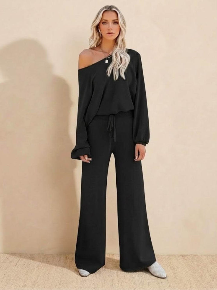 Round Neck Loose Fit Cozy Two-Piece Set black image 2 