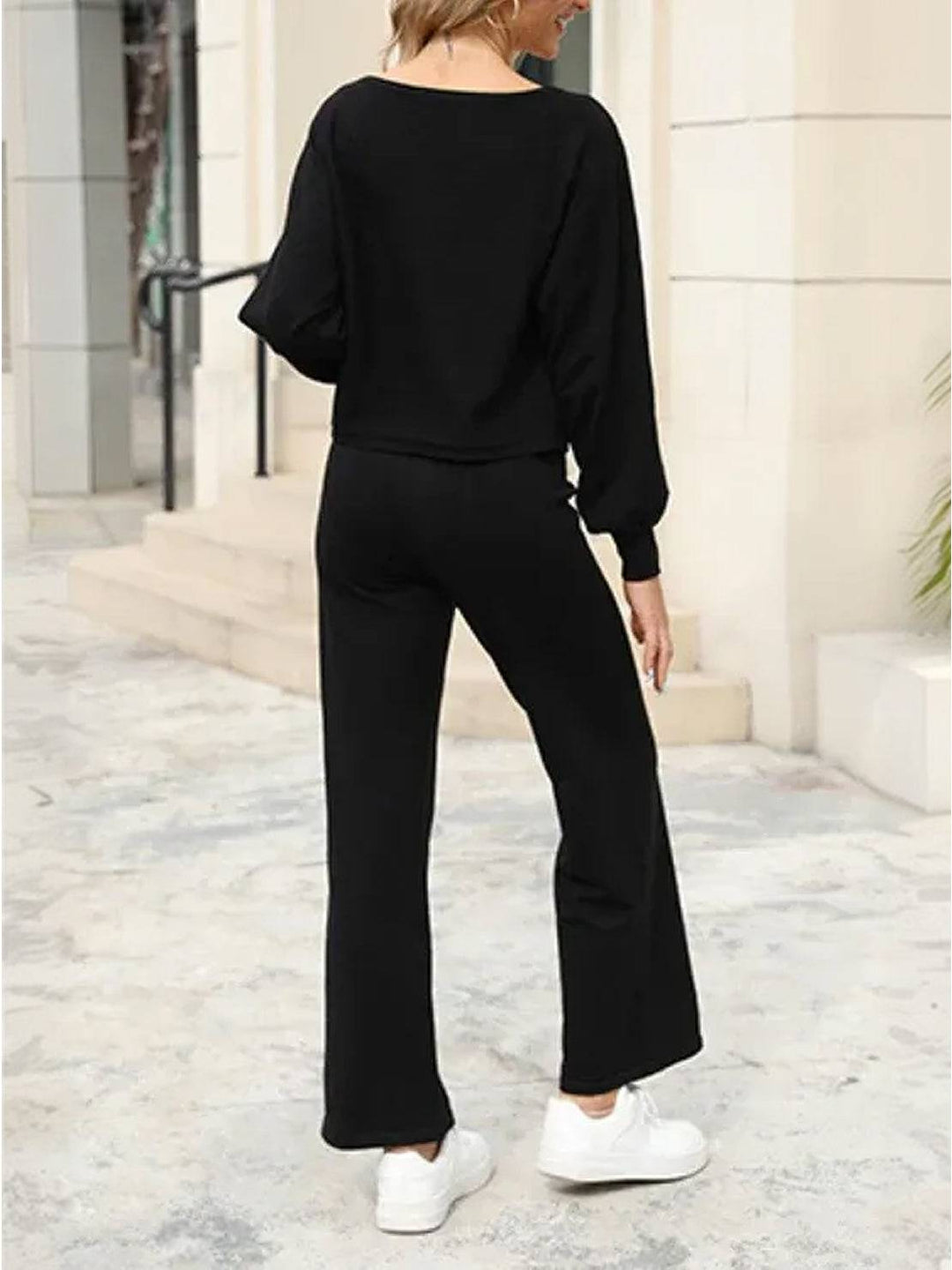 Round Neck Loose Fit Cozy Two-Piece Set black image 5 