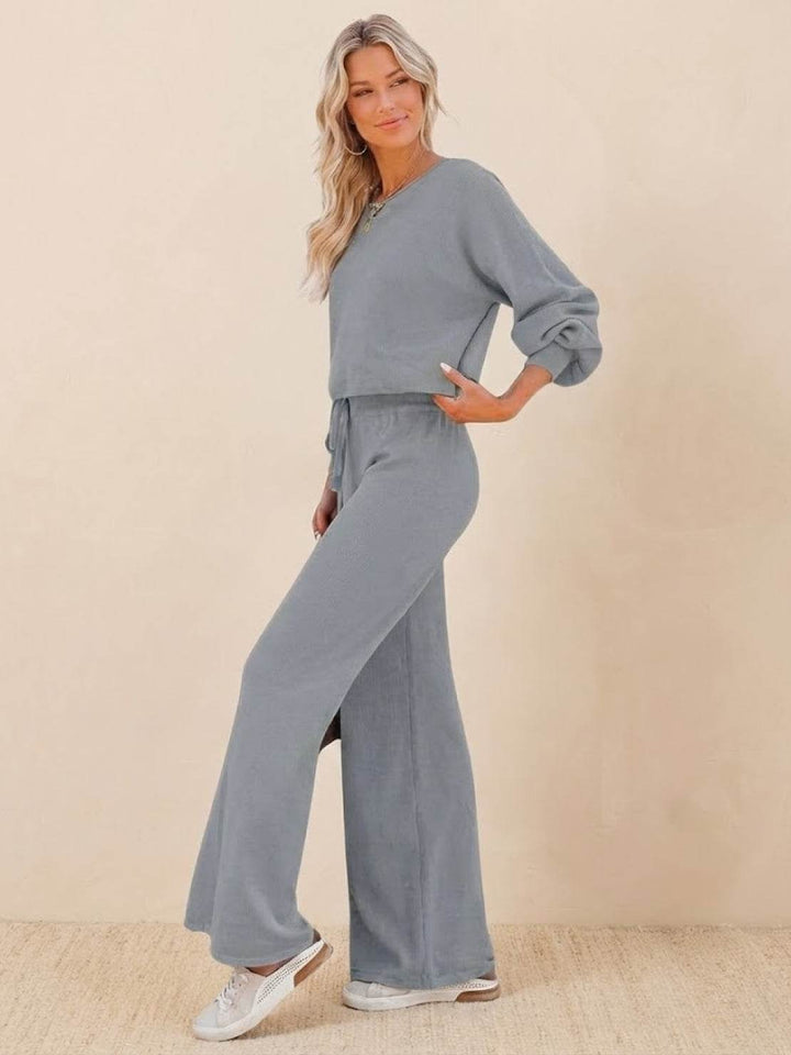 Round Neck Loose Fit Cozy Two-Piece Set gray image 2 