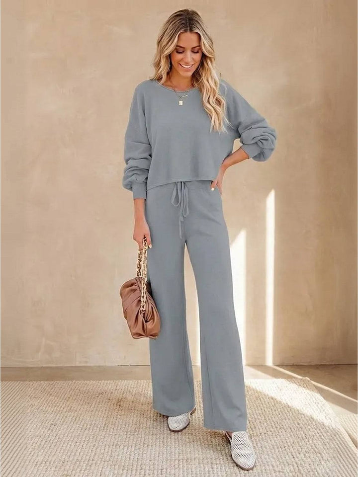 Round Neck Loose Fit Cozy Two-Piece Set gray image 3 