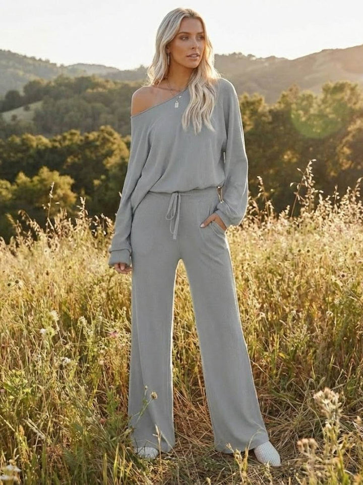 Round Neck Loose Fit Cozy Two-Piece Set gray image 4 