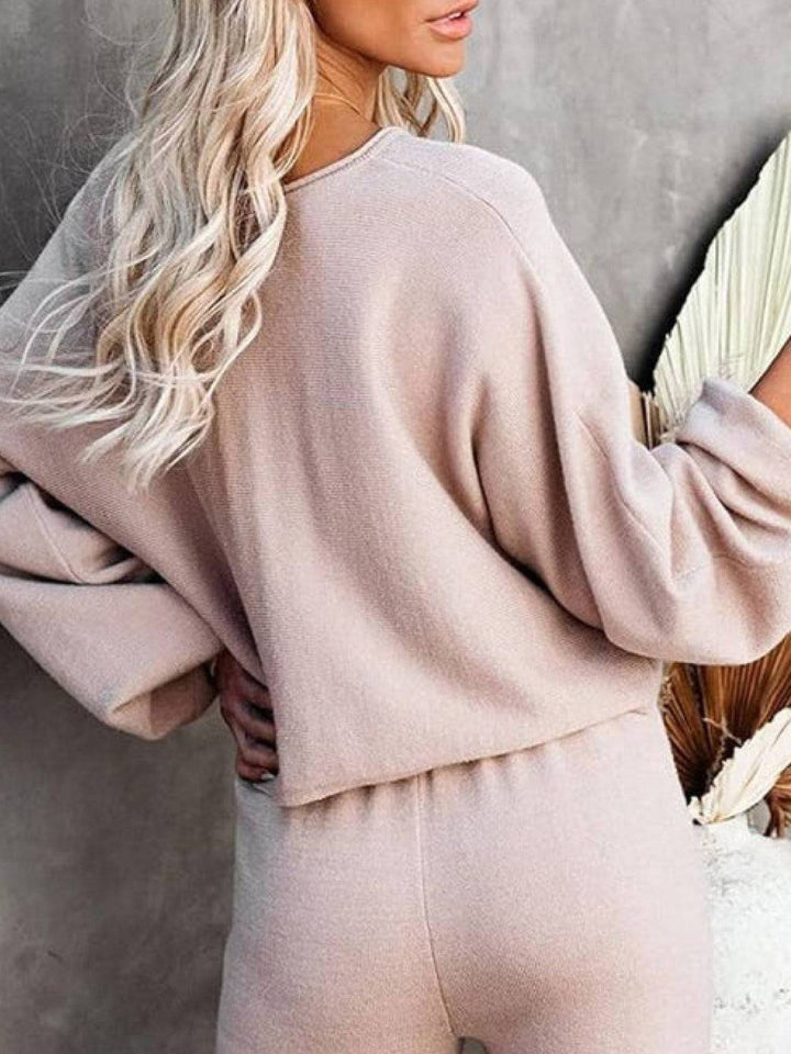 Round Neck Loose Fit Cozy Two-Piece Set apricot image 4 