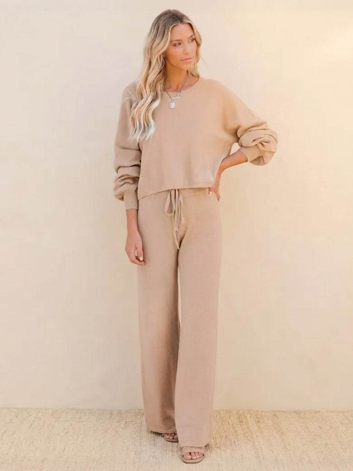 Round Neck Loose Fit Cozy Two-Piece Set apricot image 1 