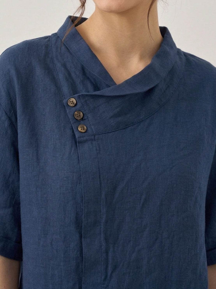 100% Linen Relaxed V-Neck Top navy blue image 6 