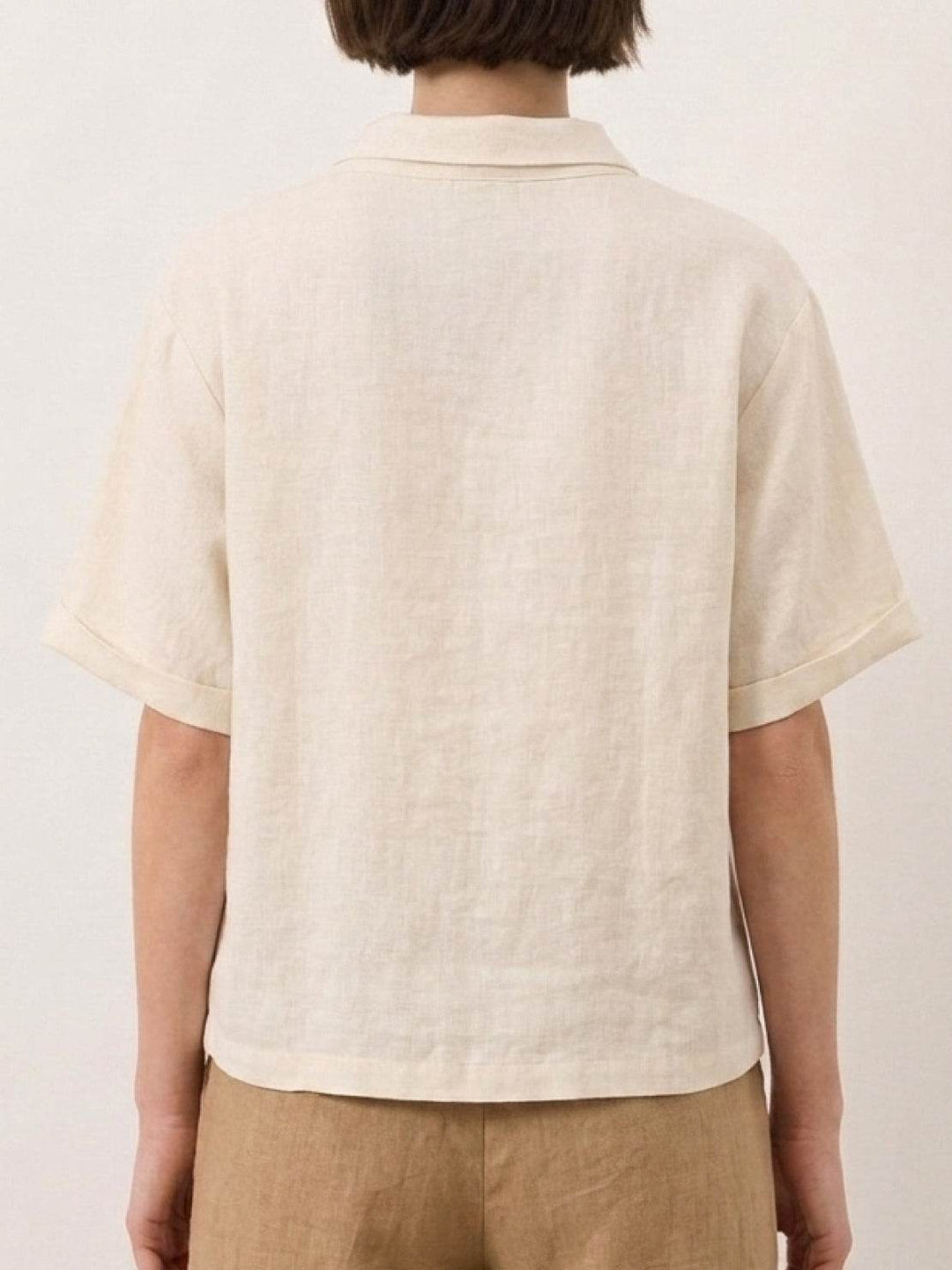 100% Linen Relaxed V-Neck Top cream image 5 