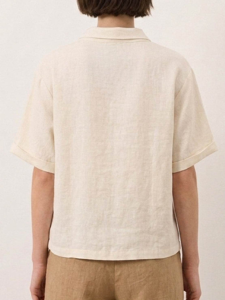 100% Linen Relaxed V-Neck Top cream image 5 