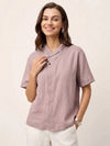 100% Linen Relaxed V-Neck Top