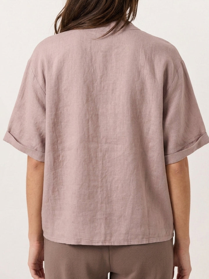 100% Linen Relaxed V-Neck Top pastel pink image 5 