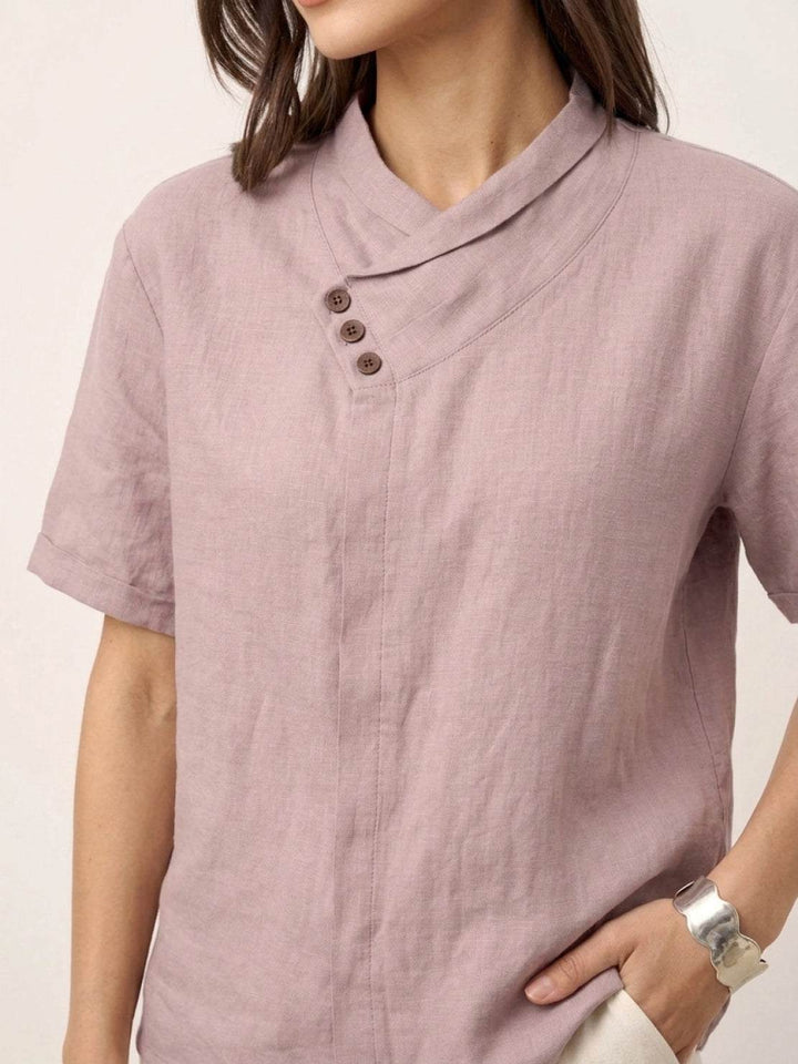 100% Linen Relaxed V-Neck Top pastel pink image 6 