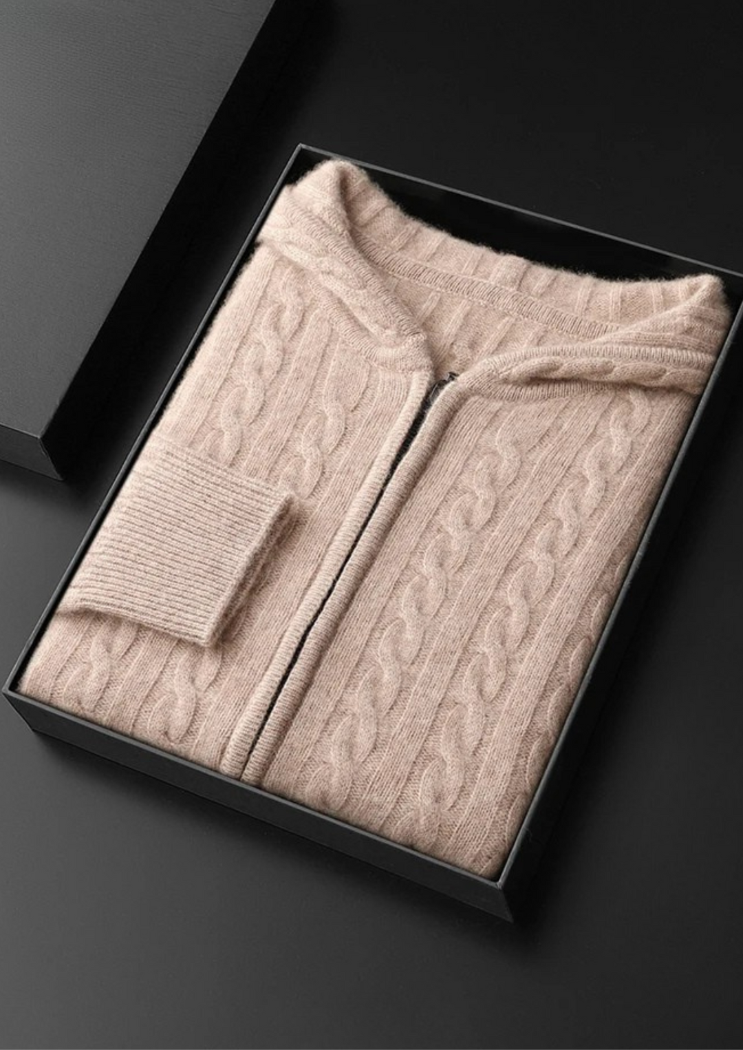Cashmere Cable Knit Zip Hoodie beige image 1 #color_beige