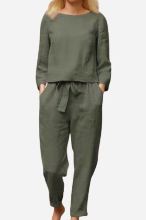100% Cotton Linen Monochrome 2 Piece Set army green image 1 