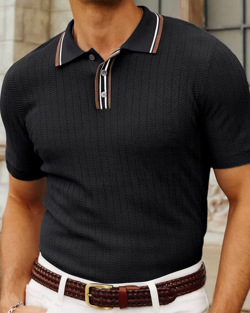 HERRINGBONE KNIT CONTRAST POLO
