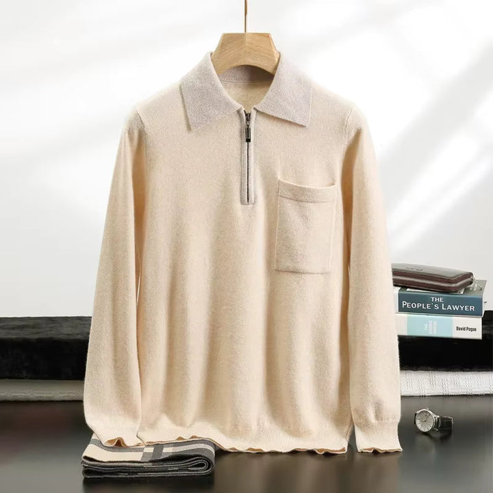 PURE CASHMERE QUARTER-ZIP HERITAGE POLO