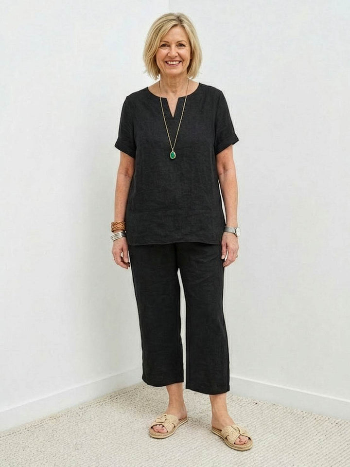 Breezy Cotton Blend Two-Piece Set black image 1 