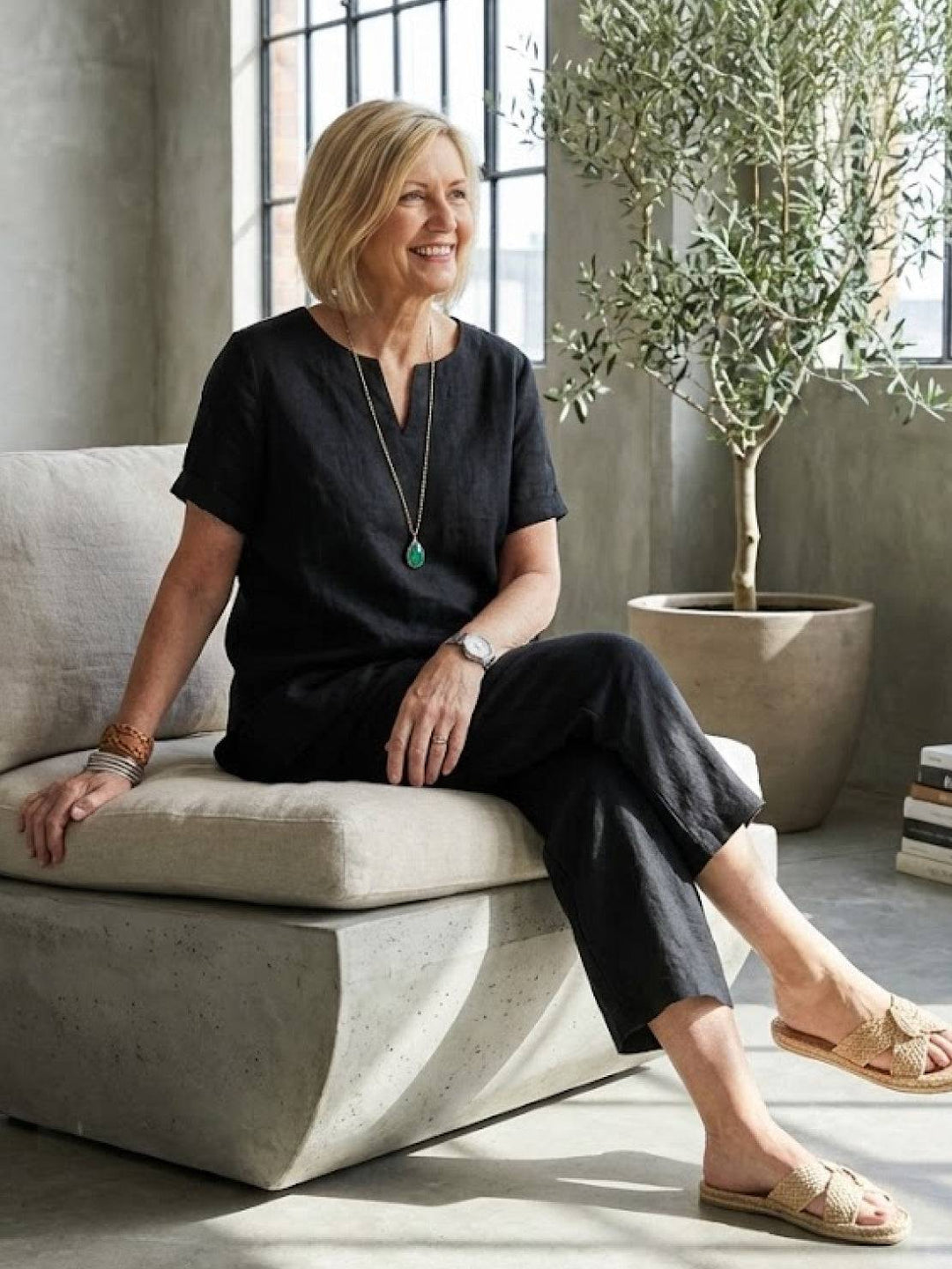 Breezy Cotton Blend Two-Piece Set black image 3 