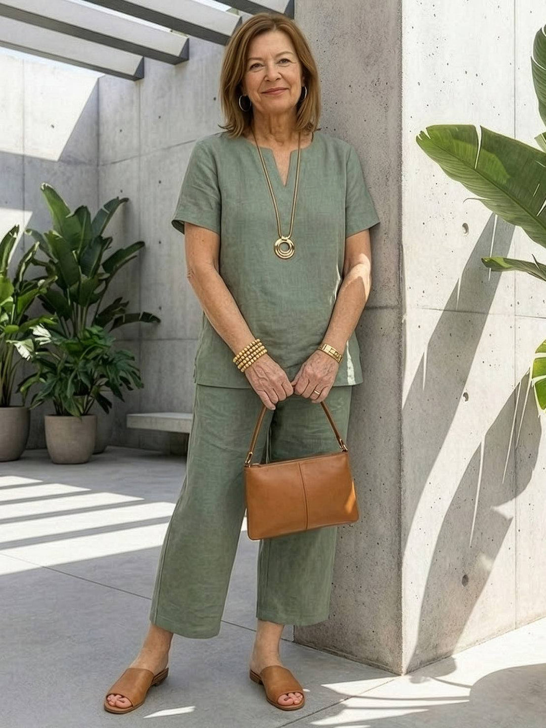Breezy Cotton Blend Two-Piece Set sage green image 2 