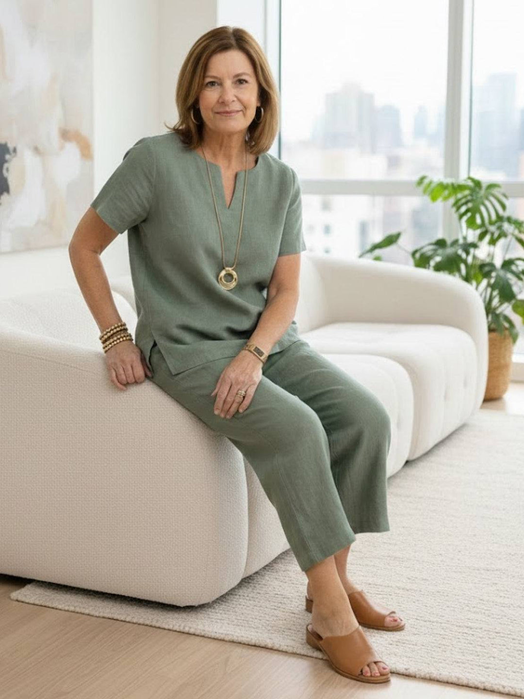 Breezy Cotton Blend Two-Piece Set sage green image 3 