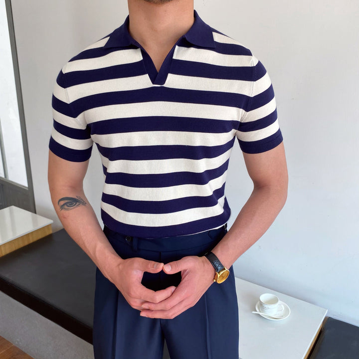 BRETON STRIPED OPEN-COLLAR POLO