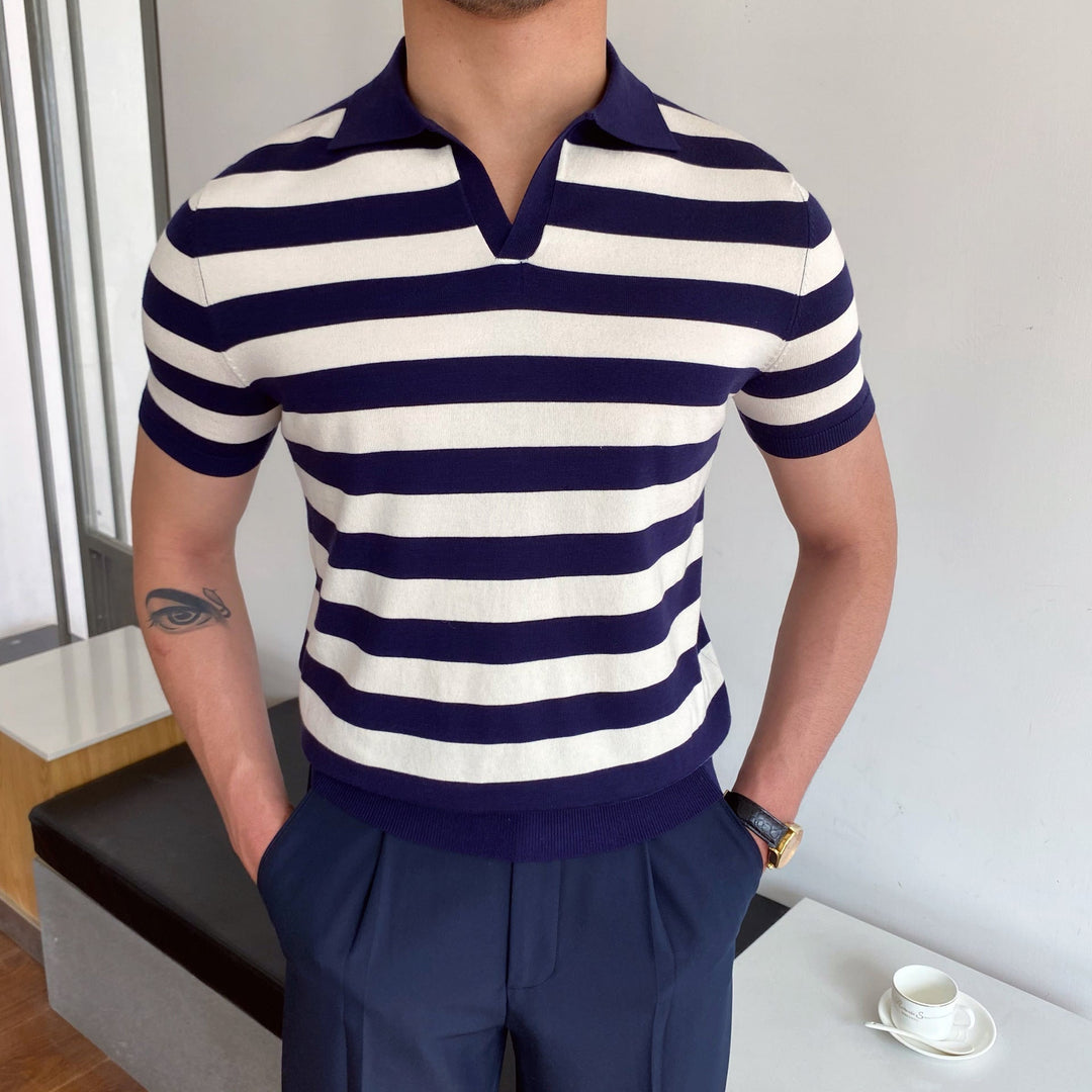 BRETON STRIPED OPEN-COLLAR POLO