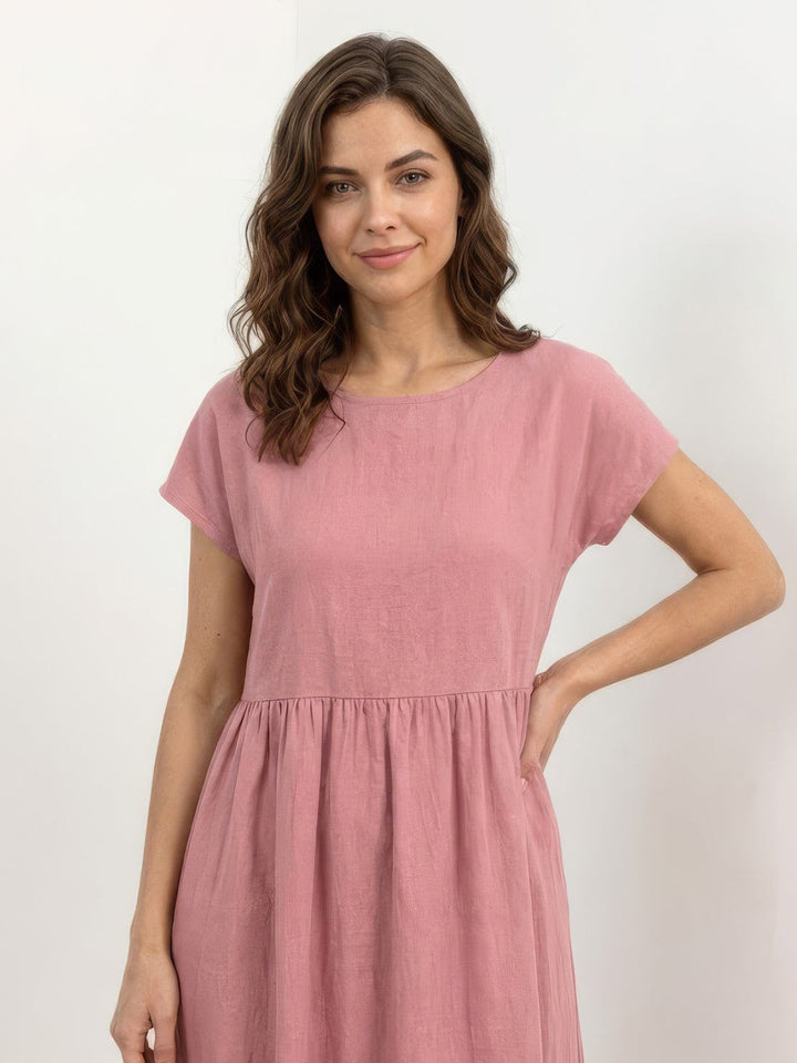 Capped-sleeve, Voluminous Pleated Midi Dress pink image 3 