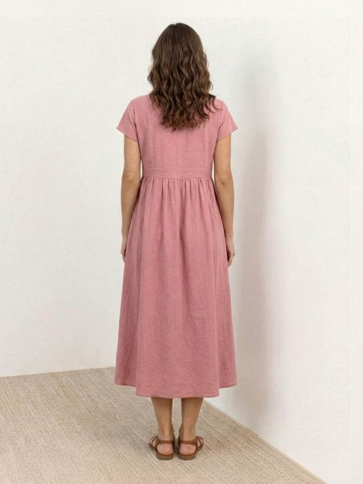 Capped-sleeve, Voluminous Pleated Midi Dress pink image 4 