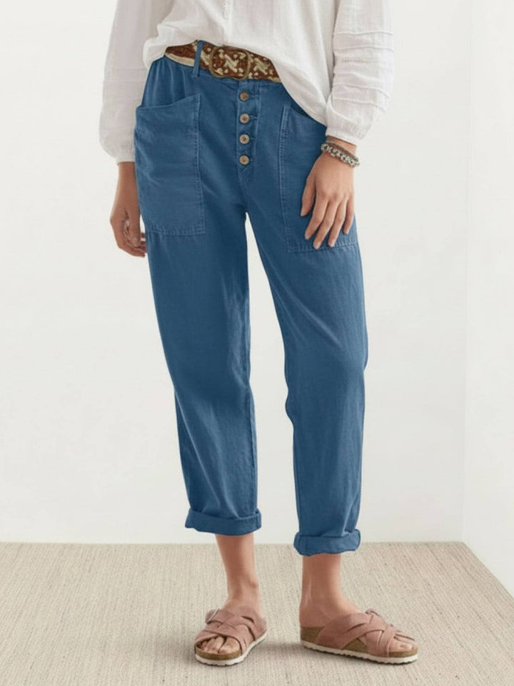 Casual Button-Down Utility-Chic Trousers with Pockets blue image 1 