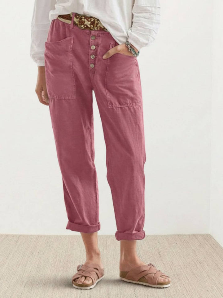 Casual Button-Down Utility-Chic Trousers with Pockets pink image 1 