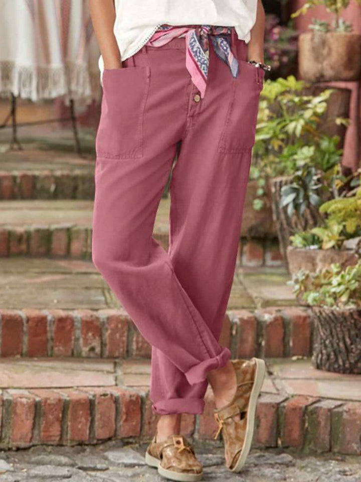 Casual Button-Down Utility-Chic Trousers with Pockets pink image 3 