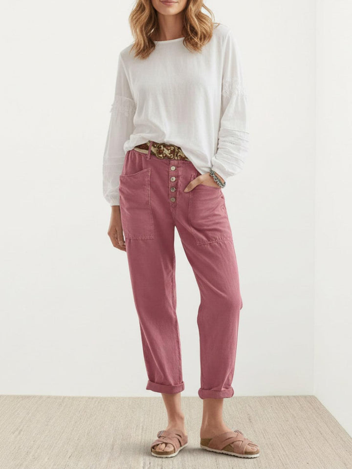 Casual Button-Down Utility-Chic Trousers with Pockets pink image 4 