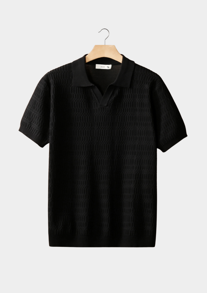 Patterned Knit Buttonless Polo black image 1 #color_black