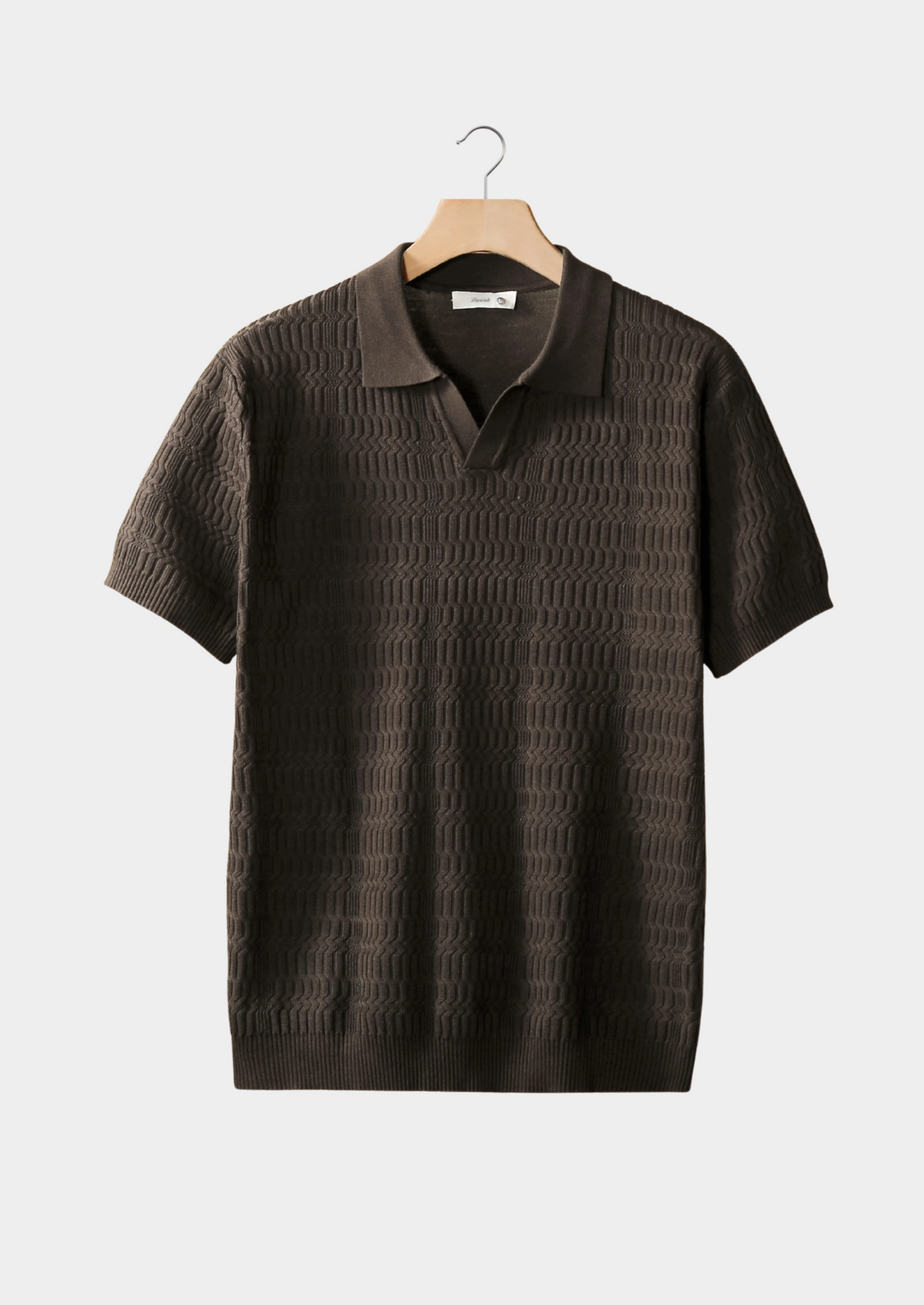 Patterned Knit Buttonless Polo coffee image 1 #color_coffee