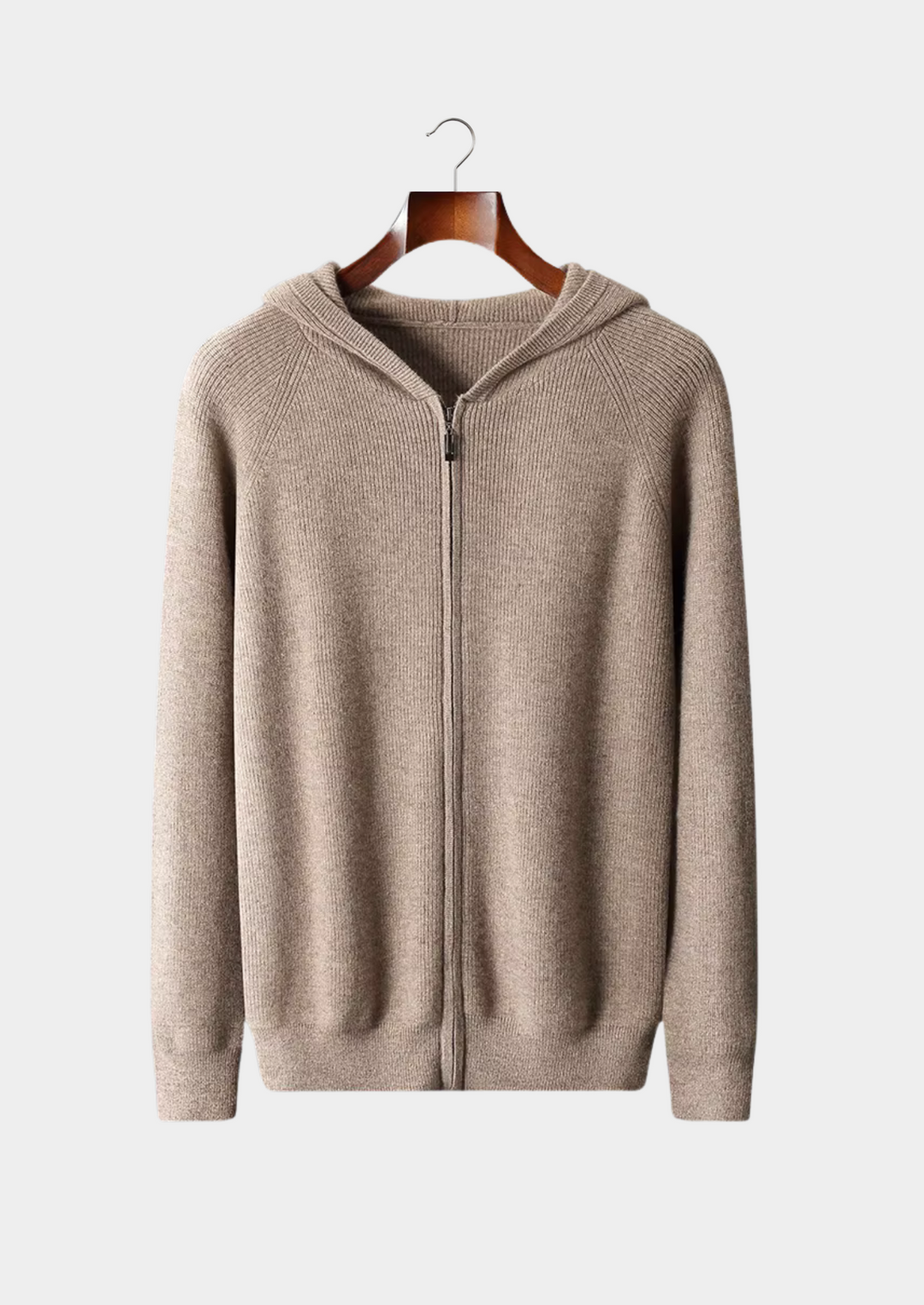 Pure Merino Light Gray Ribbed Zip Hoodie light gray image 8 #color_light-gray