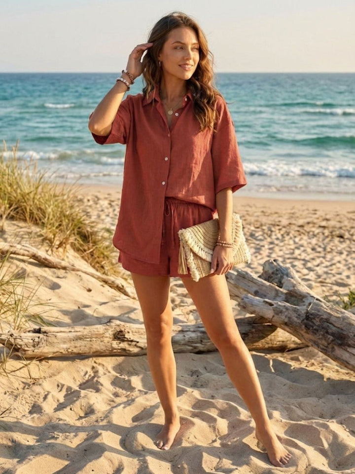 Coastal Linen Cotton Two Piece Set rusty orange image 2 