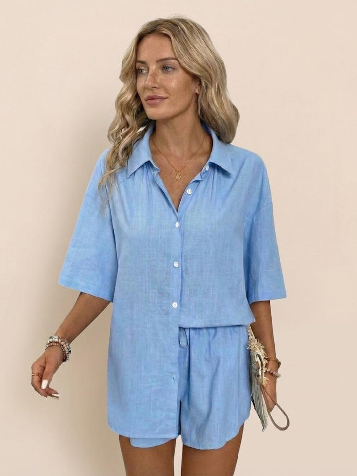 Coastal Linen Cotton Two Piece Set light blue image 1 