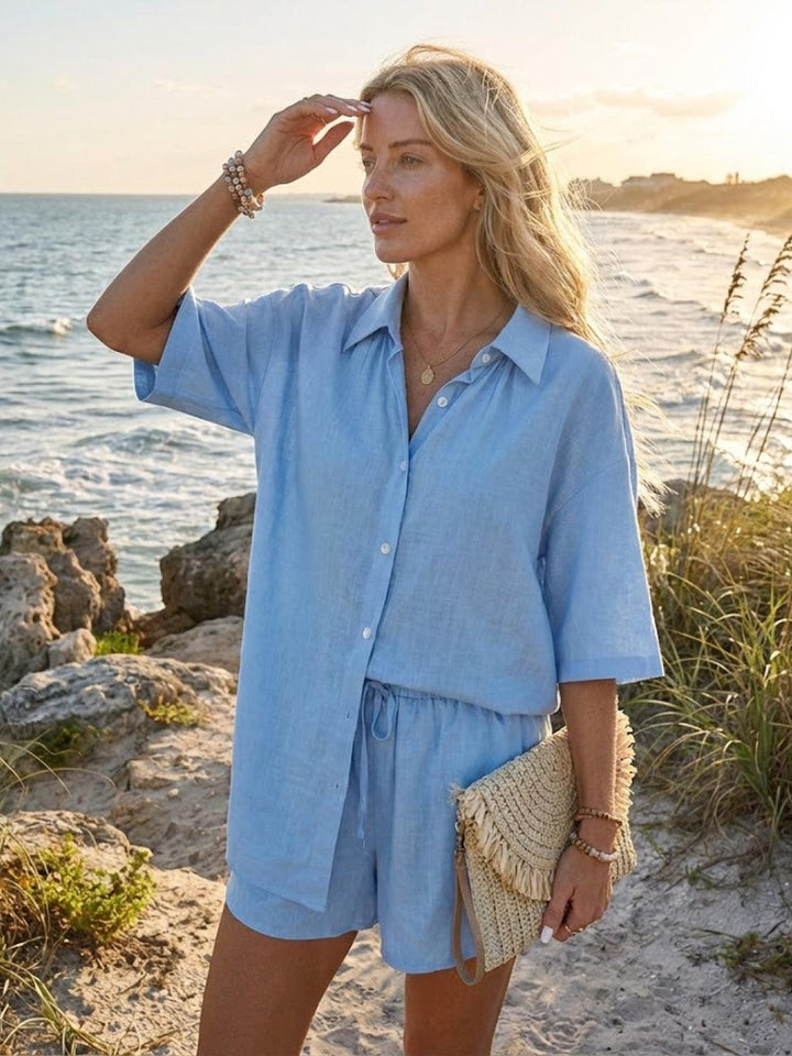 Coastal Linen Cotton Two Piece Set light blue image 2 