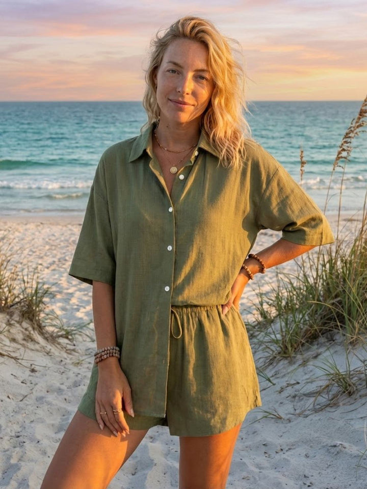 Coastal Linen Cotton Two Piece Set army green image 2 