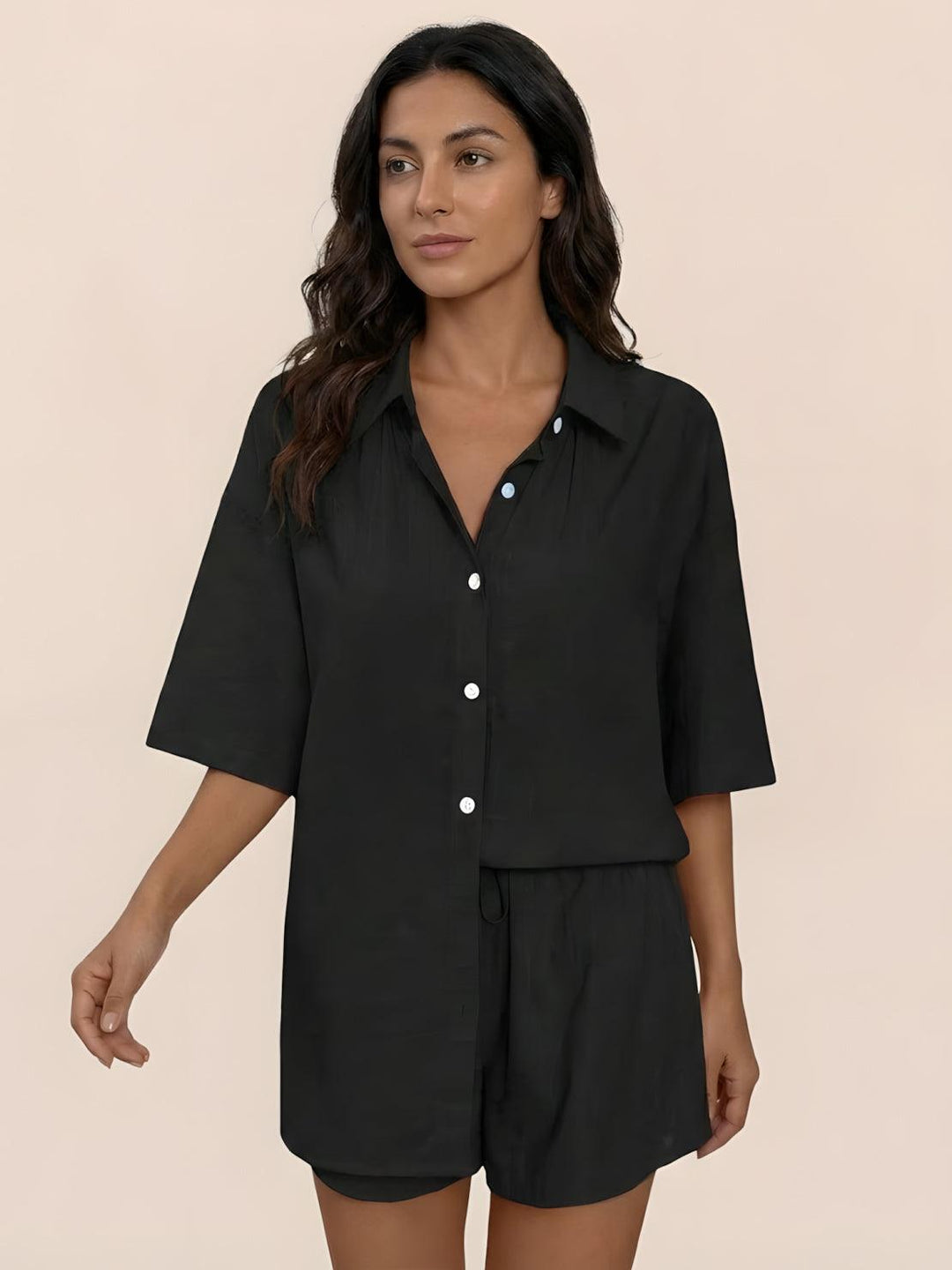 Coastal Linen Cotton Two Piece Set black image 1 