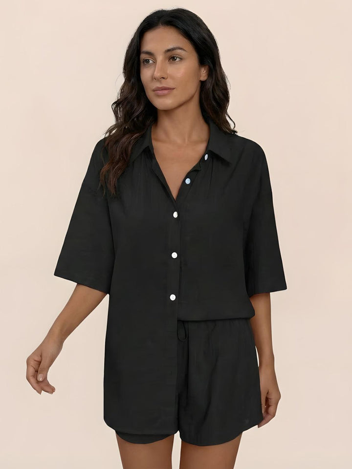 Coastal Linen Cotton Two Piece Set black image 1 