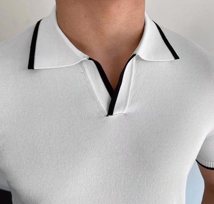 CONTRAST TIPPED COTTON V-NECK POLO