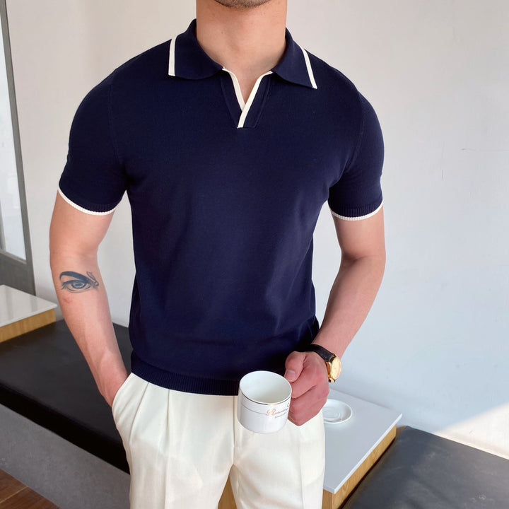 CONTRAST TIPPED COTTON V-NECK POLO