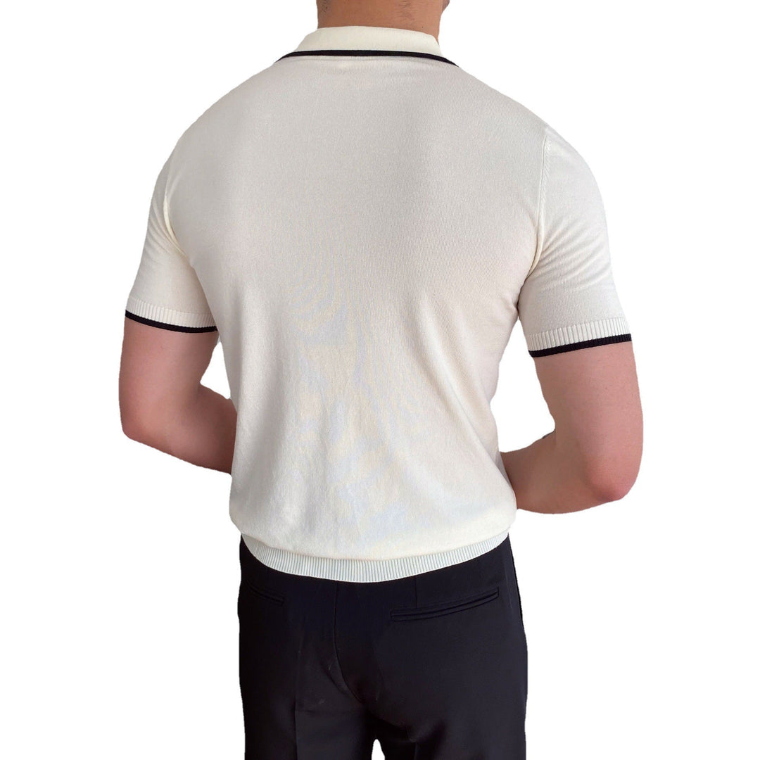 CONTRAST TIPPED COTTON V-NECK POLO