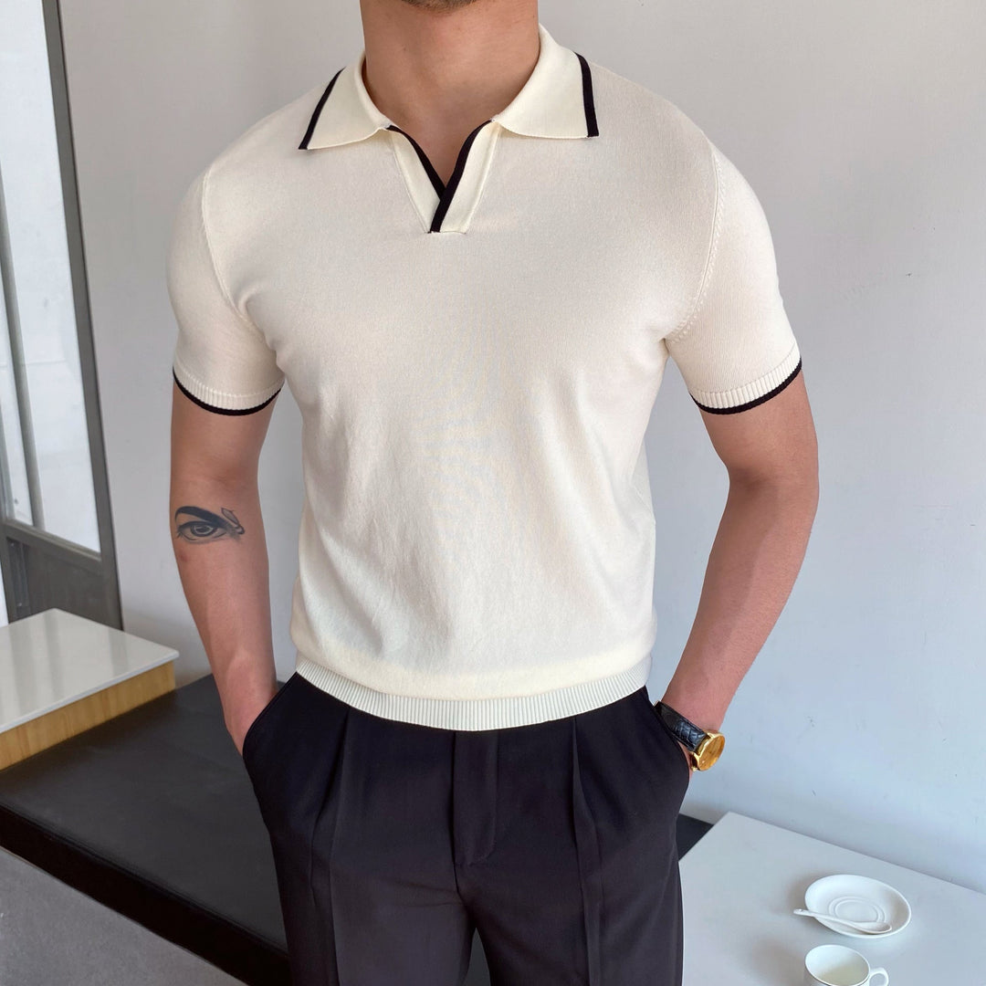 CONTRAST TIPPED COTTON V-NECK POLO