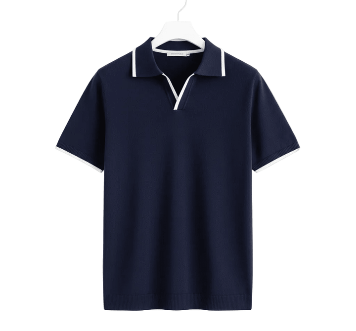 CONTRAST TIPPED COTTON V-NECK POLO