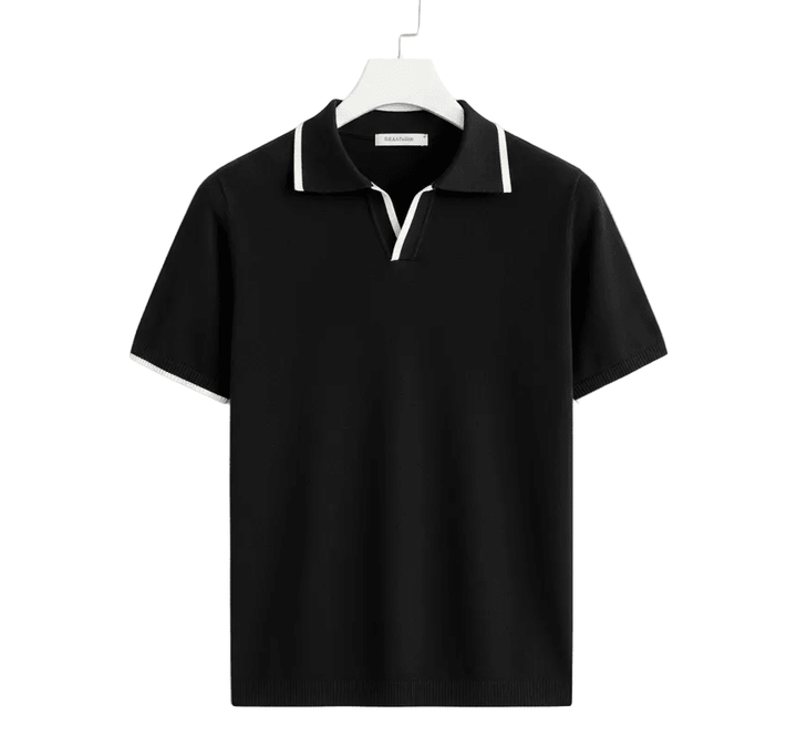 CONTRAST TIPPED COTTON V-NECK POLO