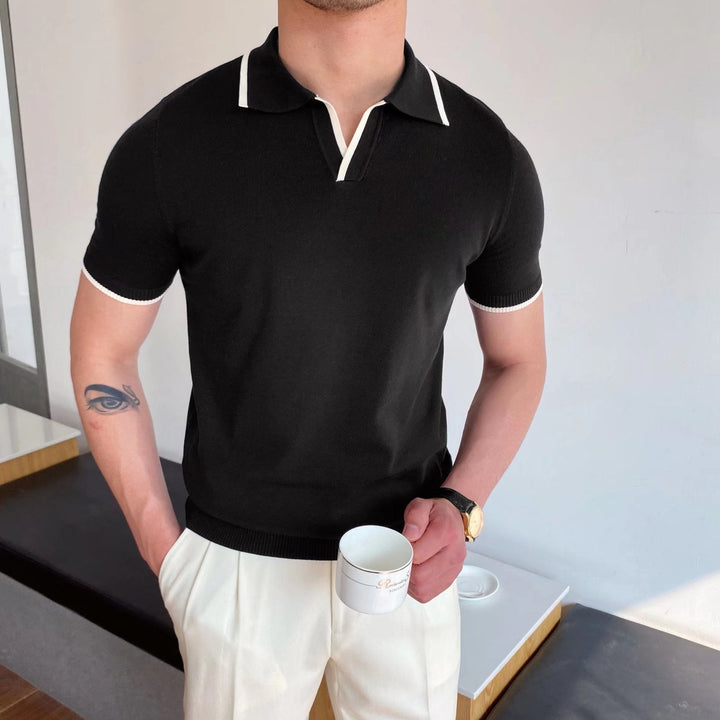 CONTRAST TIPPED COTTON V-NECK POLO