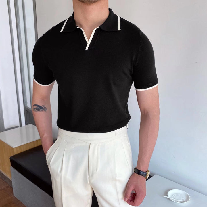 CONTRAST TIPPED COTTON V-NECK POLO