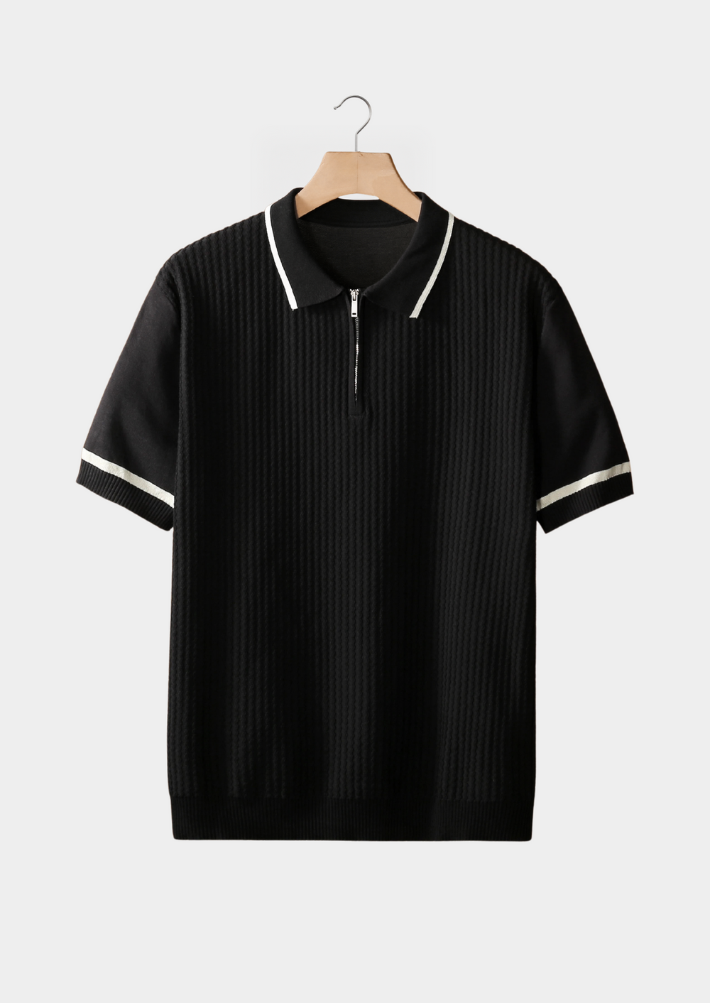 Contrast Trim Zipper Polo black image 1 #color_black