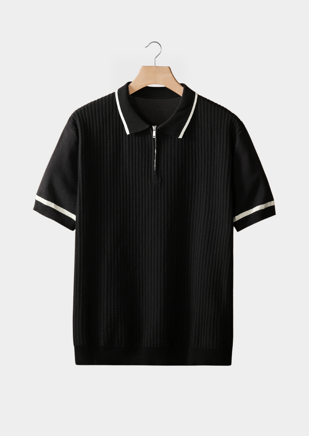 Contrast Trim Zipper Polo black image 1 #color_black